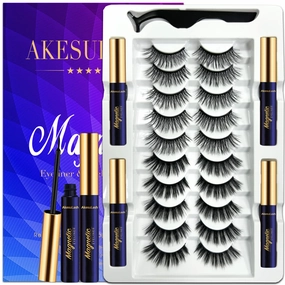 Magnetic Eyelashes with Eyeliner Kit - 10 Pairs 3D Magnetic Lashes Kit with Applicator,Updated 4 Tubes of Magnetic Liner,Updated Strongest Natural Look,Reusable, Easy to Apply, Cruelty-Free