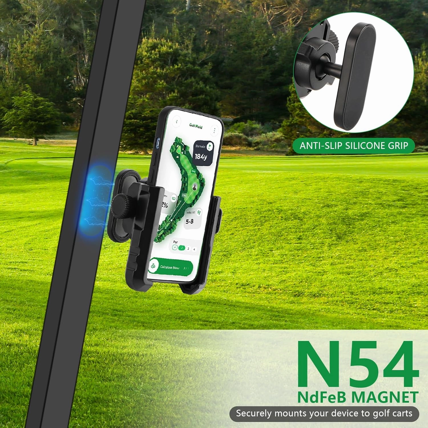 Magnetic Golf Cart Phone Holder - 3s Snap-On, 1s Lock/Release, One-Handed Operation | iPhone & Galaxy Caddy for EZGO/Yamaha/Club Car | Golf Essentials Gift for Men/Women