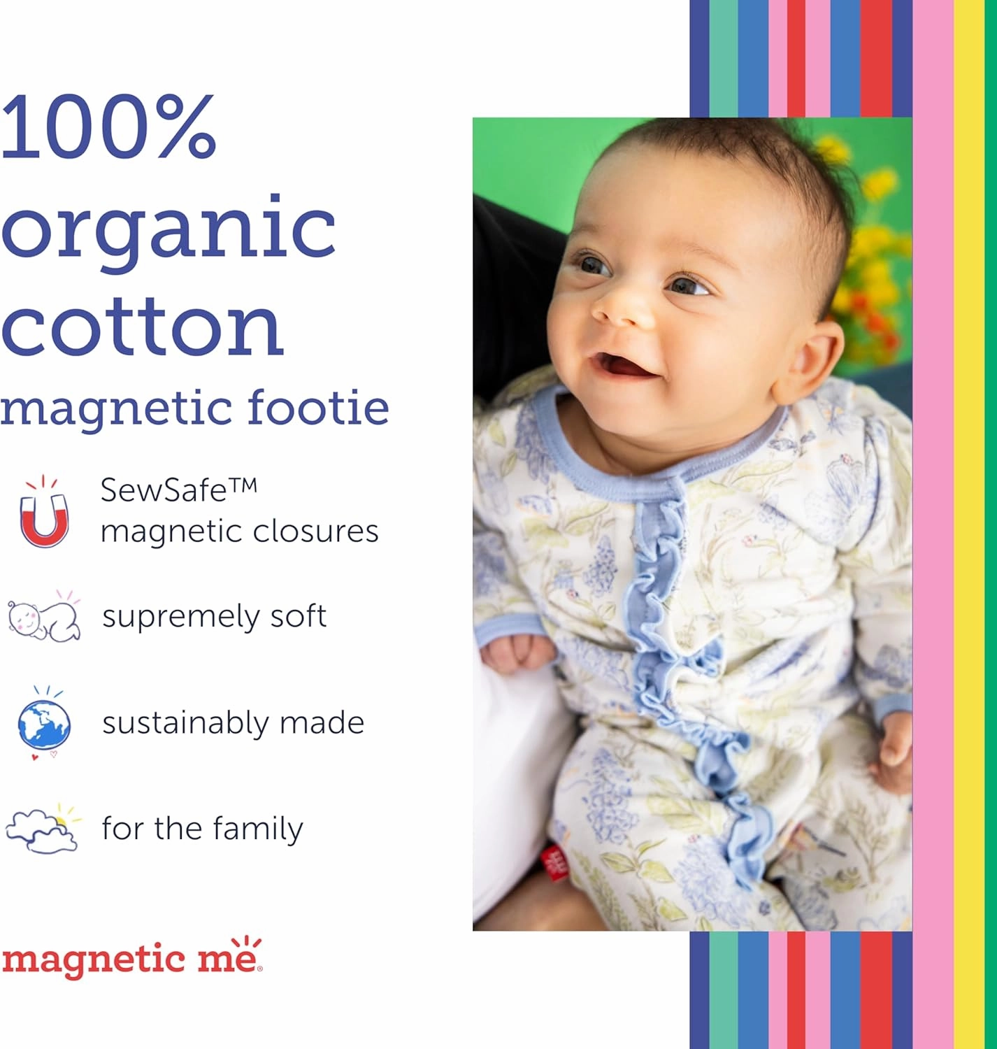 Magnetic Me Footie Pajamas - 100% Organic Cotton Baby Pajamas - Quick Magnetic Fastener Sleeper for Baby Boy and Girl