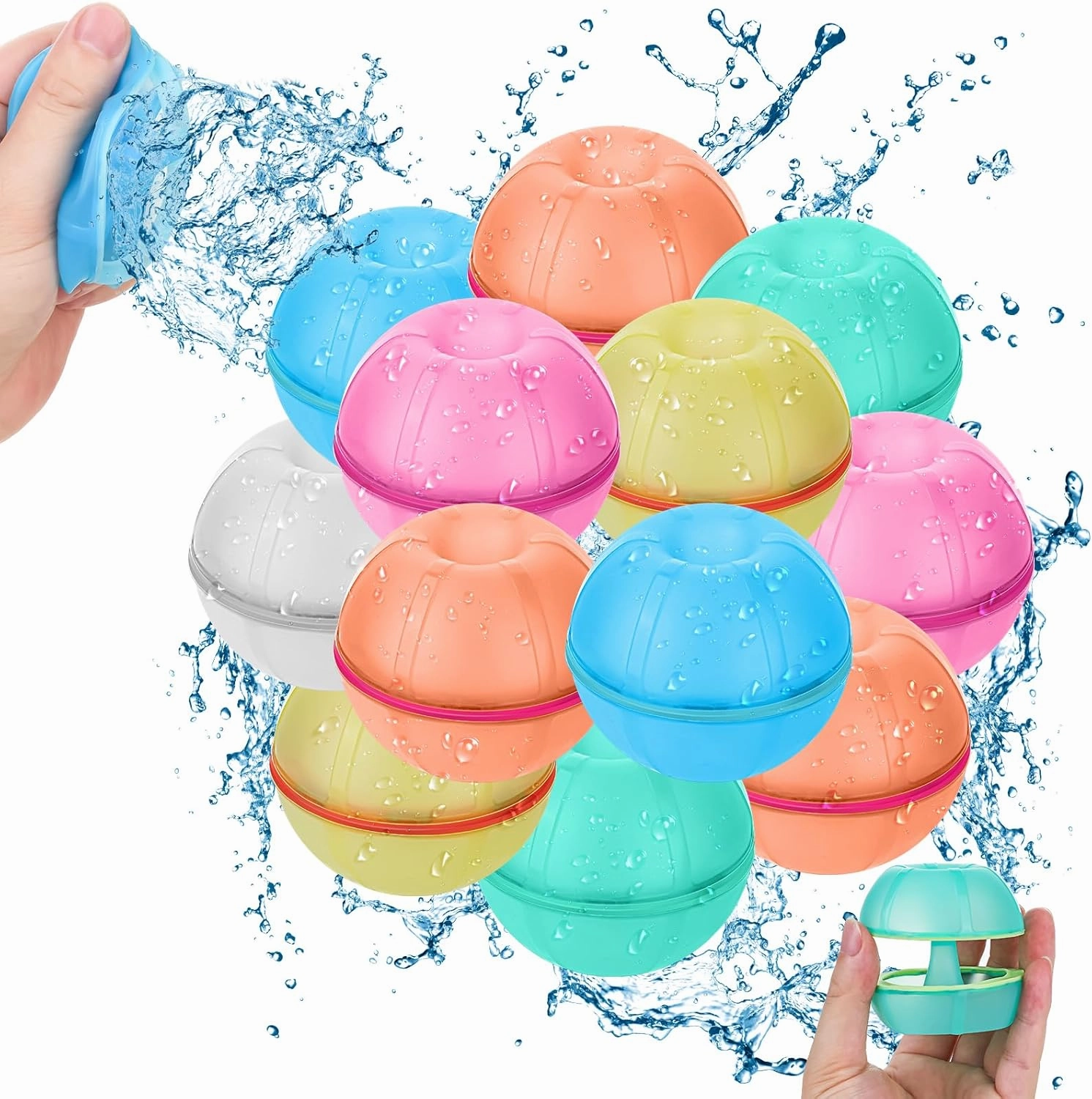 Magnetic Reusable Water Balloons 12PCS, Silicone Splash Balls Quick Fill Refillable Self Sealing, Summer Water Toys for Beach, Pool, Outdoor Backyard Water Fight