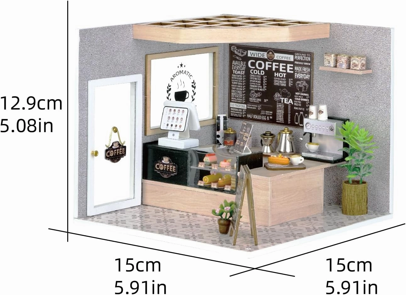 MAGQOO DIY Miniature Dollhouse Kit with Furniture 1:24 Scale Creative Room Mini Wooden Doll House Accessories DIY Miniature House Kit (Leisurely Coffee Shop)