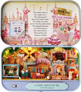 MAGQOO Miniature Dollhouse Kit Box Theater Kit Miniature Room Kit 3D DIY Wooden Doll House Kit with Furniture 1:100(Candy Adventure)