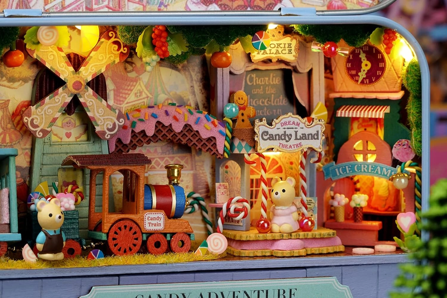 MAGQOO Miniature Dollhouse Kit Box Theater Kit Miniature Room Kit 3D DIY Wooden Doll House Kit with Furniture 1:100(Candy Adventure)