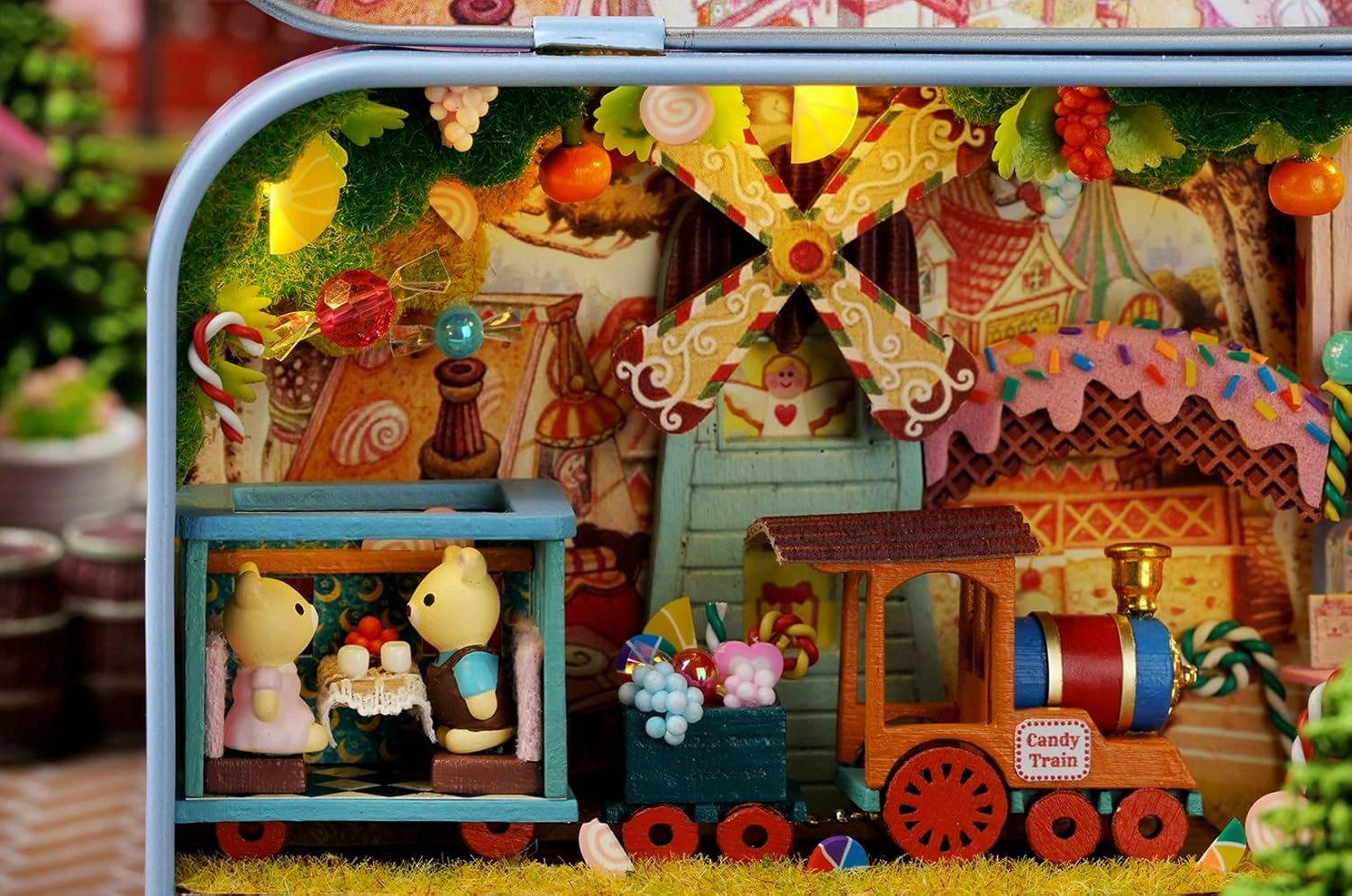MAGQOO Miniature Dollhouse Kit Box Theater Kit Miniature Room Kit 3D DIY Wooden Doll House Kit with Furniture 1:100(Candy Adventure)