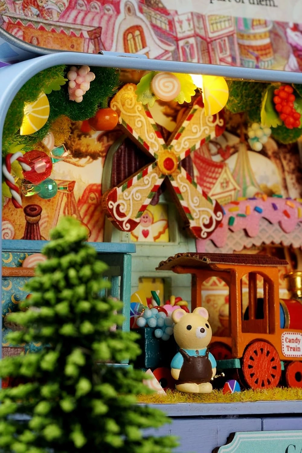 MAGQOO Miniature Dollhouse Kit Box Theater Kit Miniature Room Kit 3D DIY Wooden Doll House Kit with Furniture 1:100(Candy Adventure)