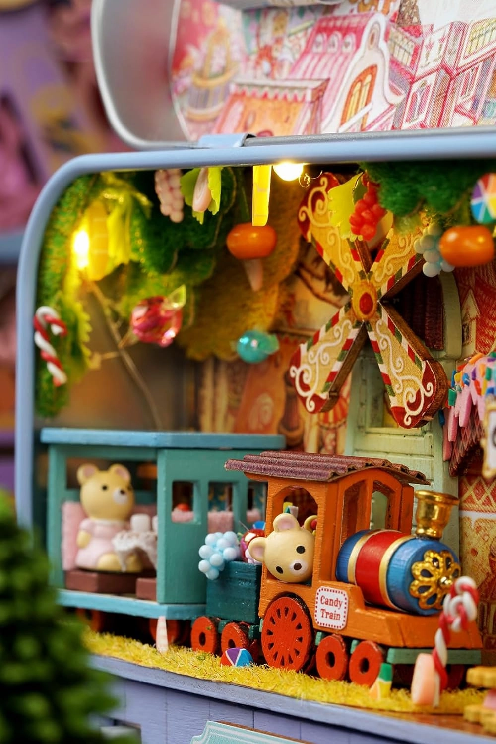 MAGQOO Miniature Dollhouse Kit Box Theater Kit Miniature Room Kit 3D DIY Wooden Doll House Kit with Furniture 1:100(Candy Adventure)