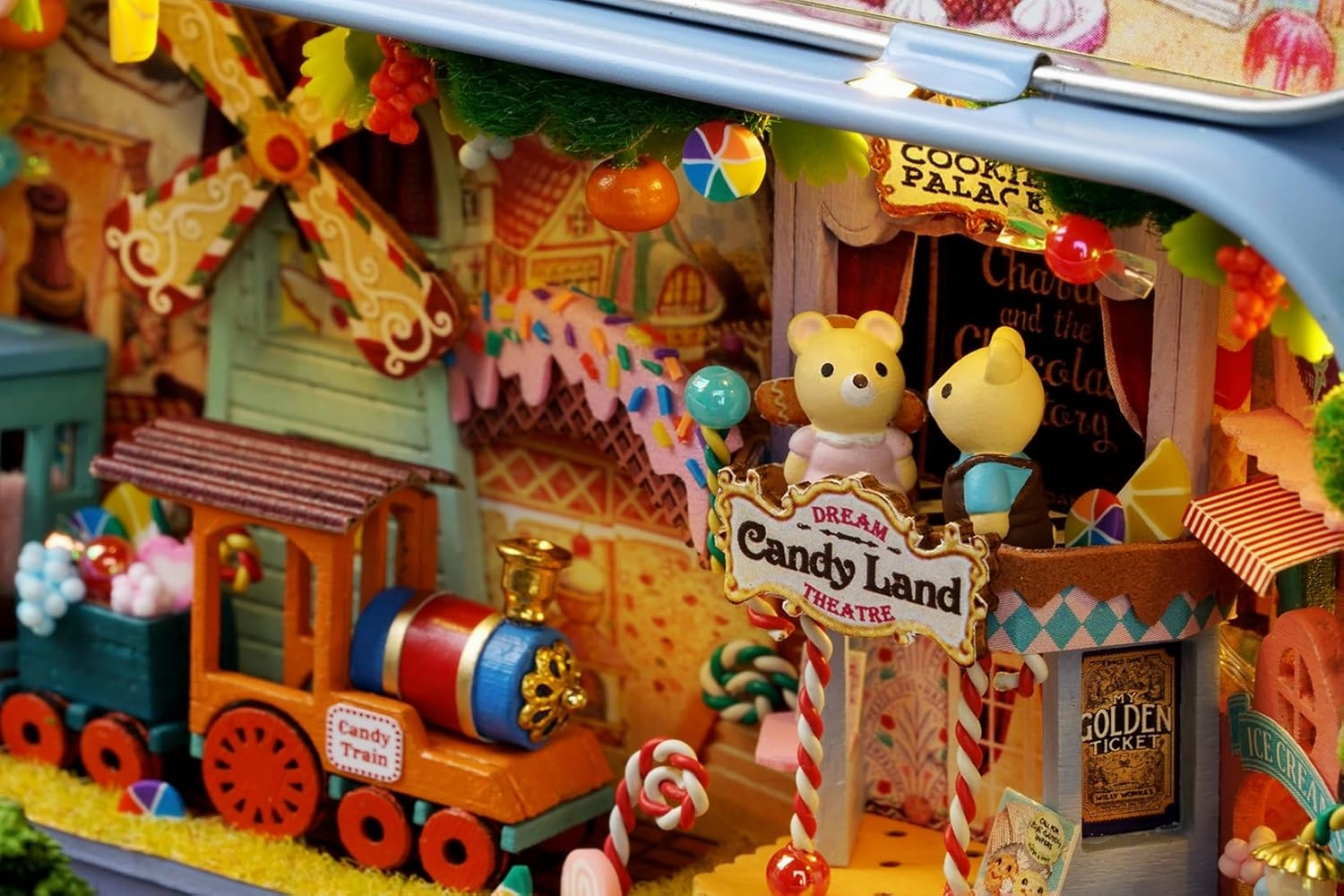 MAGQOO Miniature Dollhouse Kit Box Theater Kit Miniature Room Kit 3D DIY Wooden Doll House Kit with Furniture 1:100(Candy Adventure)