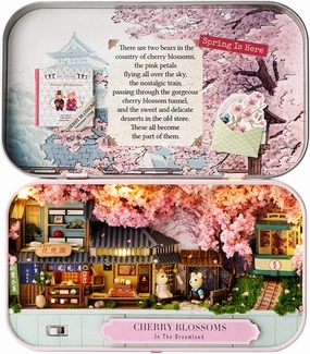 MAGQOO Miniature Dollhouse Kit Box Theater Kit Miniature Room Kit 3D DIY Wooden Doll House Kit with Furniture 1:100(Cherry Blossoms)