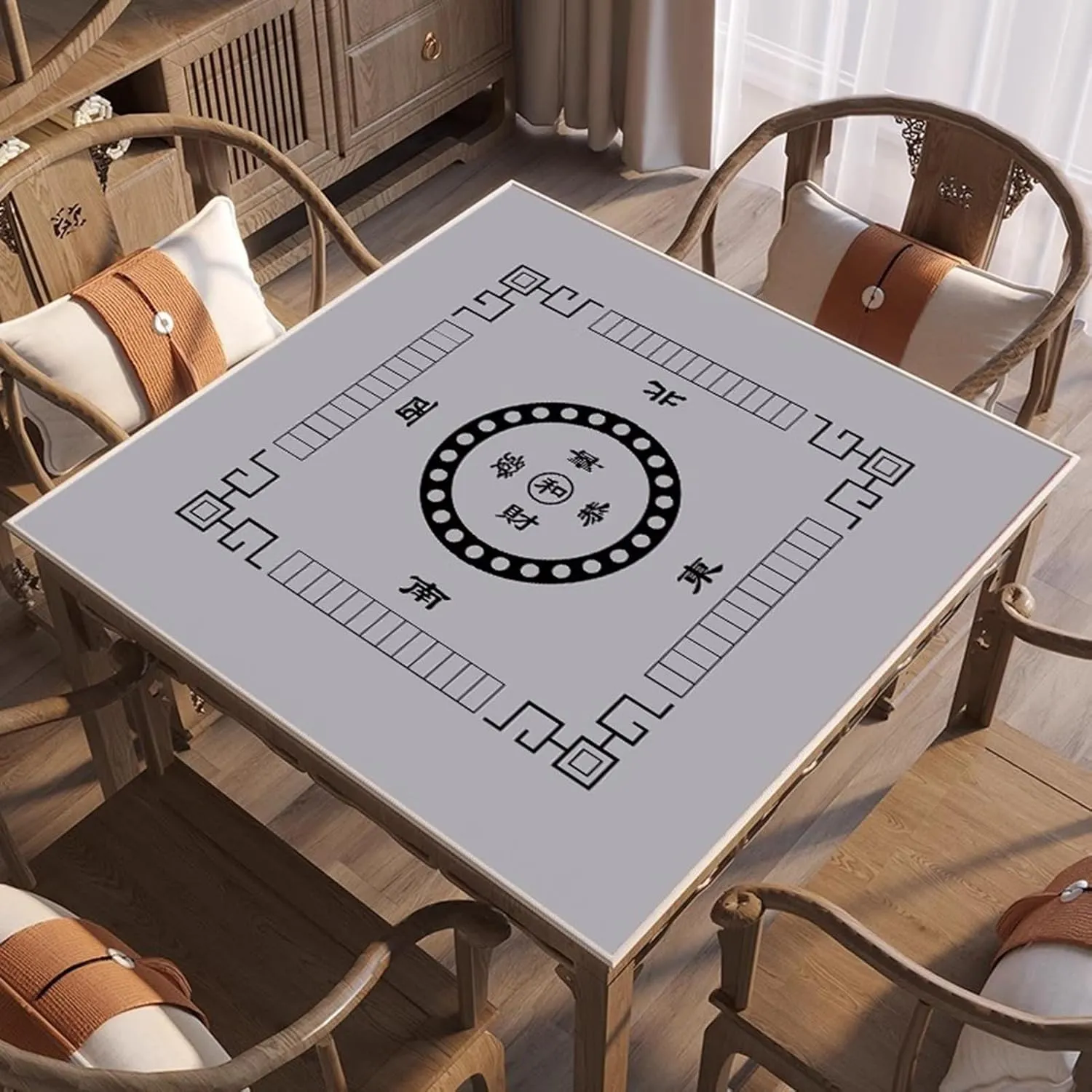 Mahjong Mat with Direction and Rules, Anti-Slip Noise Reduction Mahjong Board Tile Game Table Cover, with Carrying Bag and 3 Dice(Gray,27.56x27.56 in)