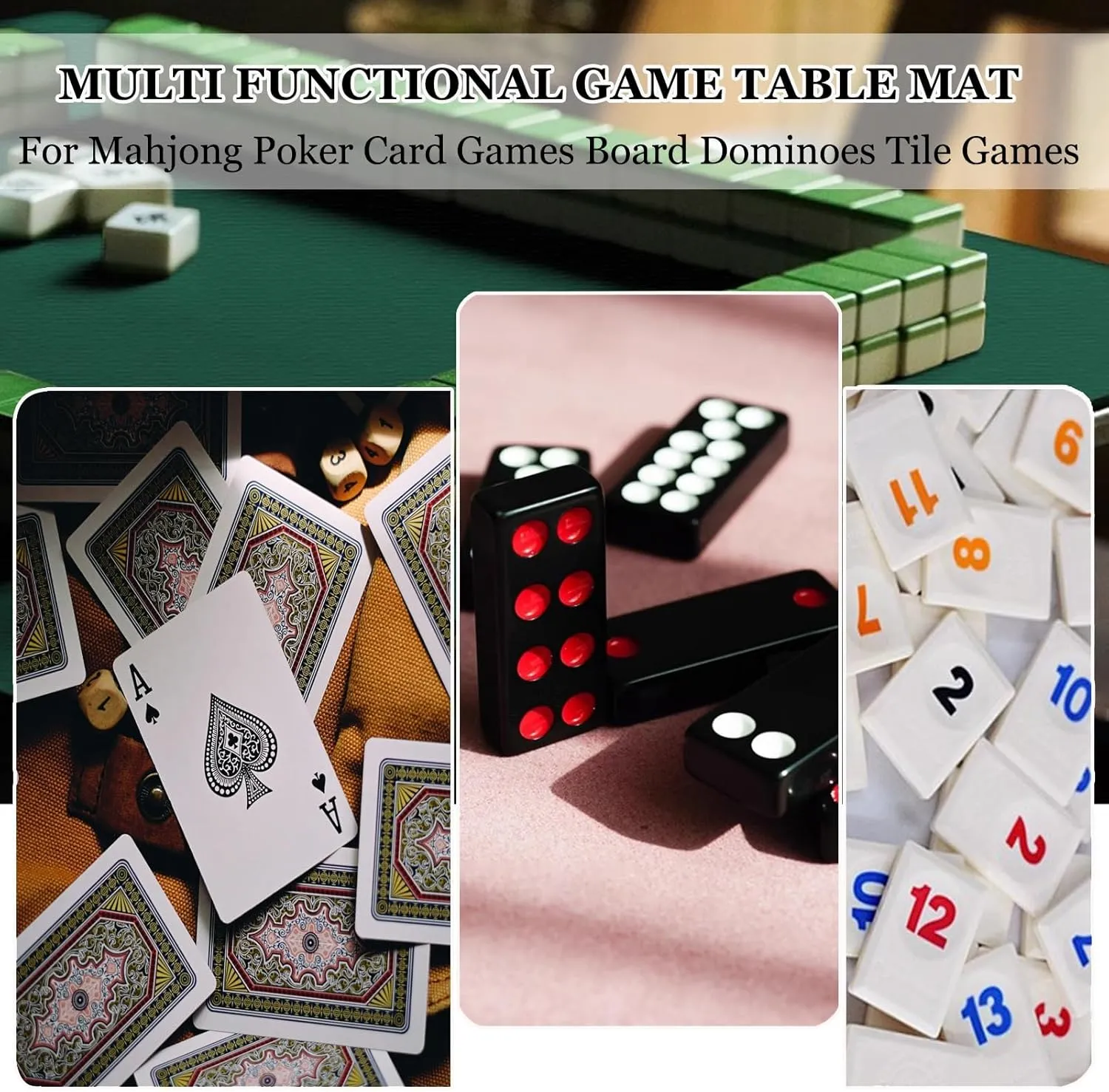 Mahjong Mat with Direction and Rules, Anti-Slip Noise Reduction Mahjong Board Tile Game Table Cover, with Carrying Bag and 3 Dice(Gray,27.56x27.56 in)