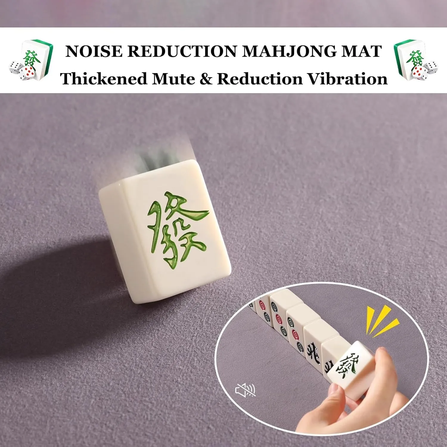 Mahjong Table Mat with Carrying Bag and 3 Dice, Wear-Resistant Mahjong Accessories Tablecloth for Party Poker, Card, Family Board Games(Green B,51.18x51.18 in)