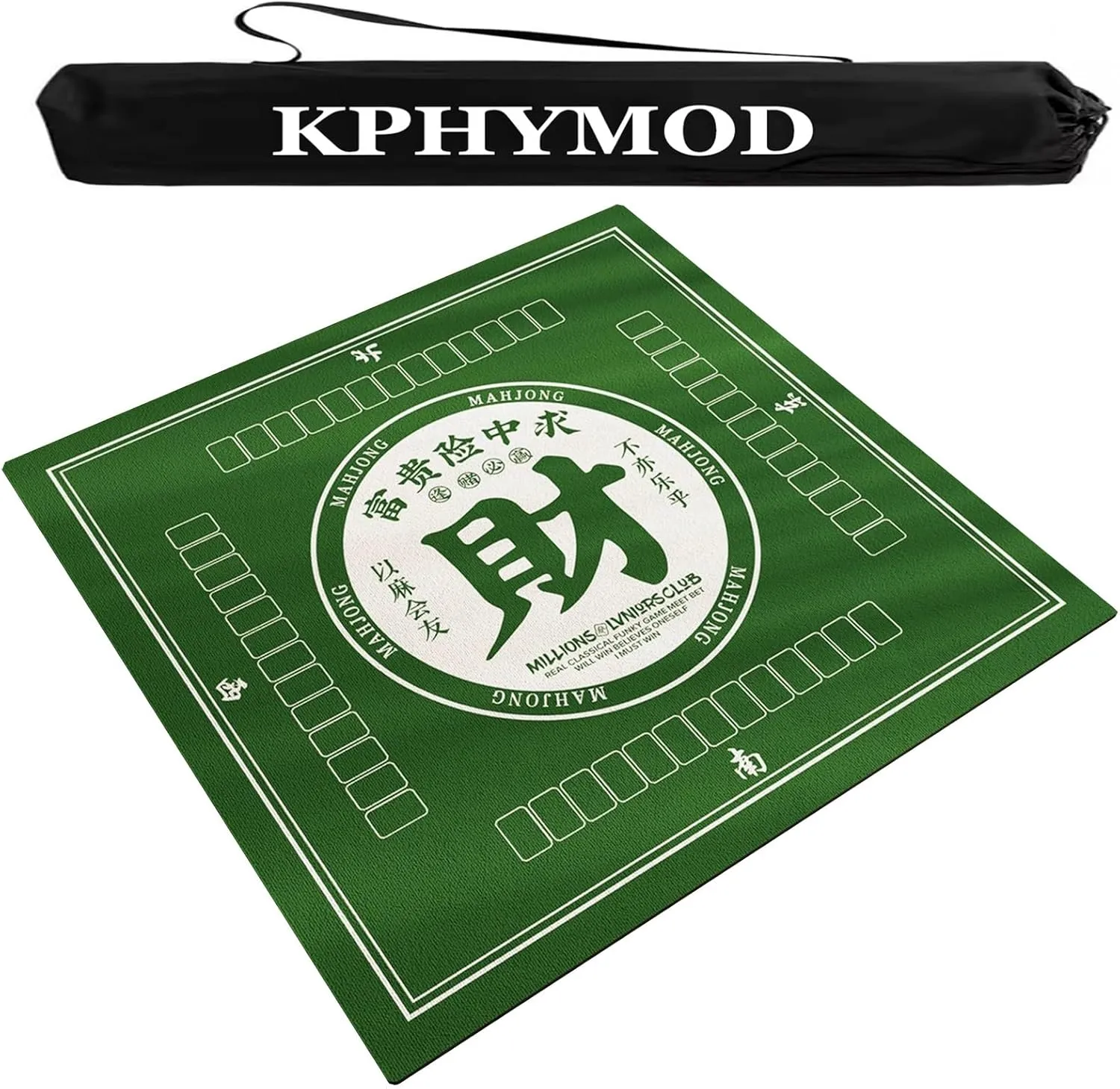 Mahjong Table Mat with Carrying Bag and 3 Dice, Wear-Resistant Mahjong Accessories Tablecloth for Party Poker, Card, Family Board Games(Green B,51.18x51.18 in)
