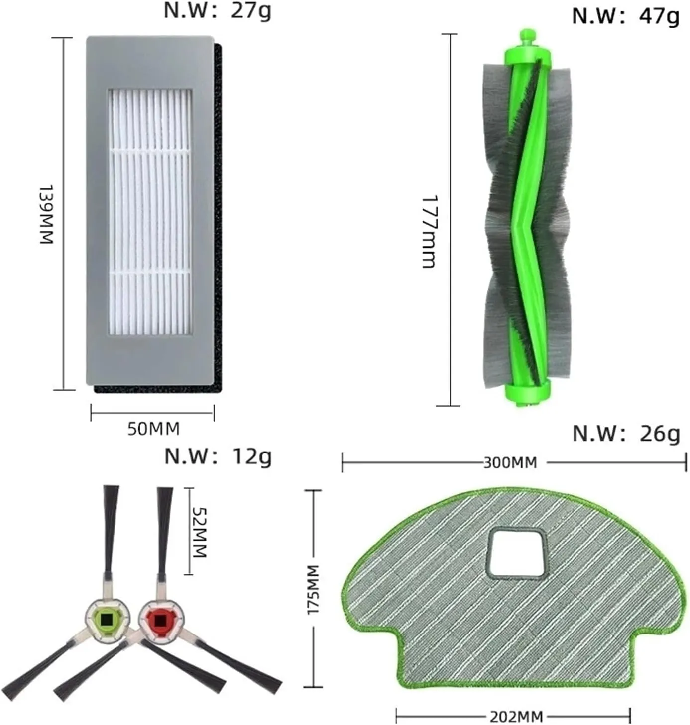 Main Side Brush Hepa Filter Mop Cloths Replaceable Parts，Compatible for Roomba，Combo 113 R113840 Robotic Vacuum Cleaner Accessories(Mop Cloth 1 Pc)
