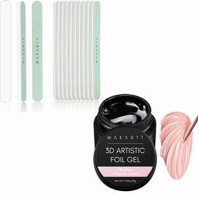 Makartt 3D Nail Foil Glue, 8ml Foil Transfer Gel Foil Adhesive Glue Bundle with Nail Buffer Block 10pcs Nail Buffer and Shine Kit Nail Shine Buffer