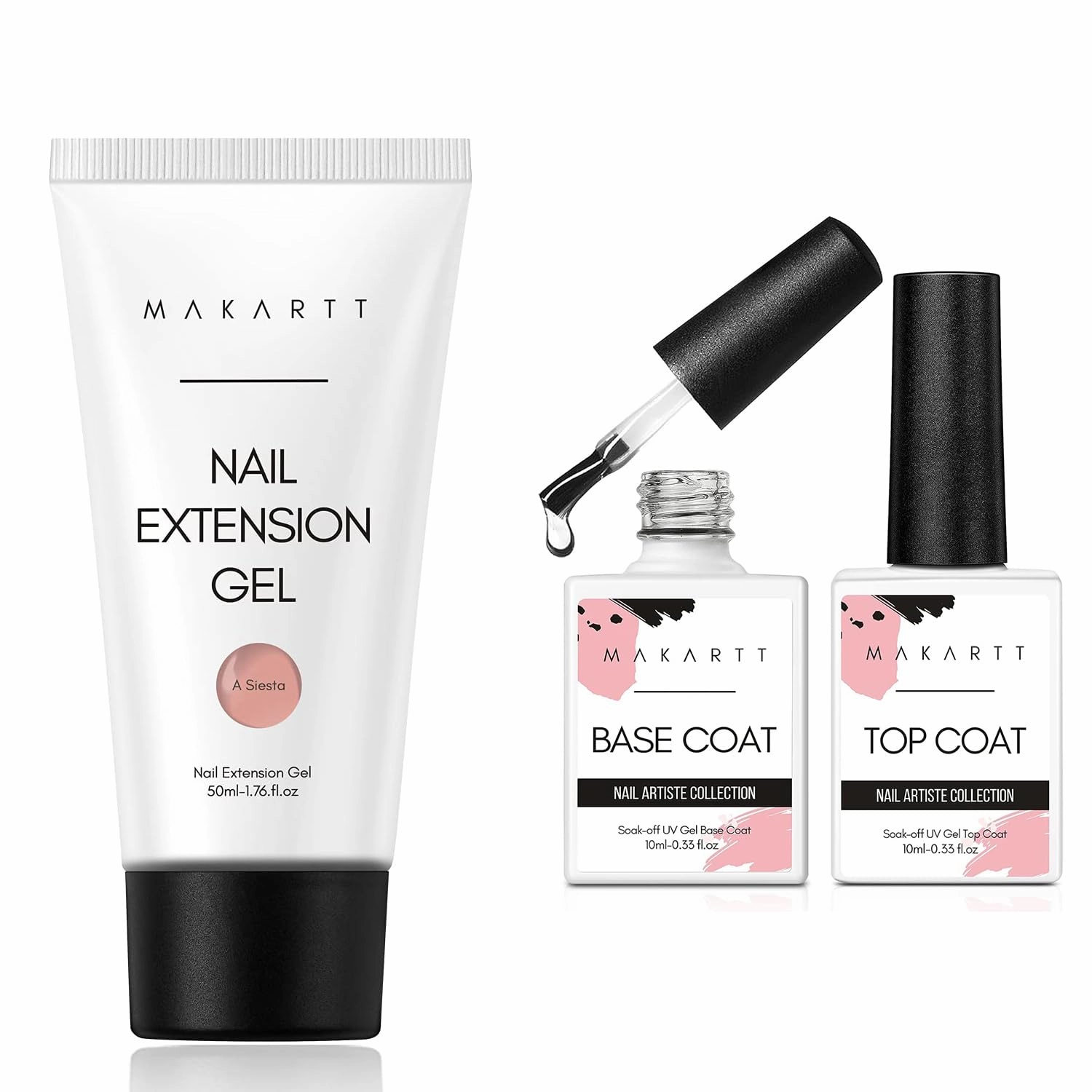 Makartt Nude Nail Extension Gel with Gel Top Coat Base Coat Kit Bundle, Soak off UV LED Gel Base and Top Coat, 50ML Nude Nature Nail Extension Gel Valentine's Day Gift A Siesta Spring Color