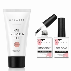 Makartt Nude Nail Extension Gel with Gel Top Coat Base Coat Kit Bundle, Soak off UV LED Gel Base and Top Coat, 50ML Nude Nature Nail Extension Gel Valentine's Day Gift A Siesta Spring Color