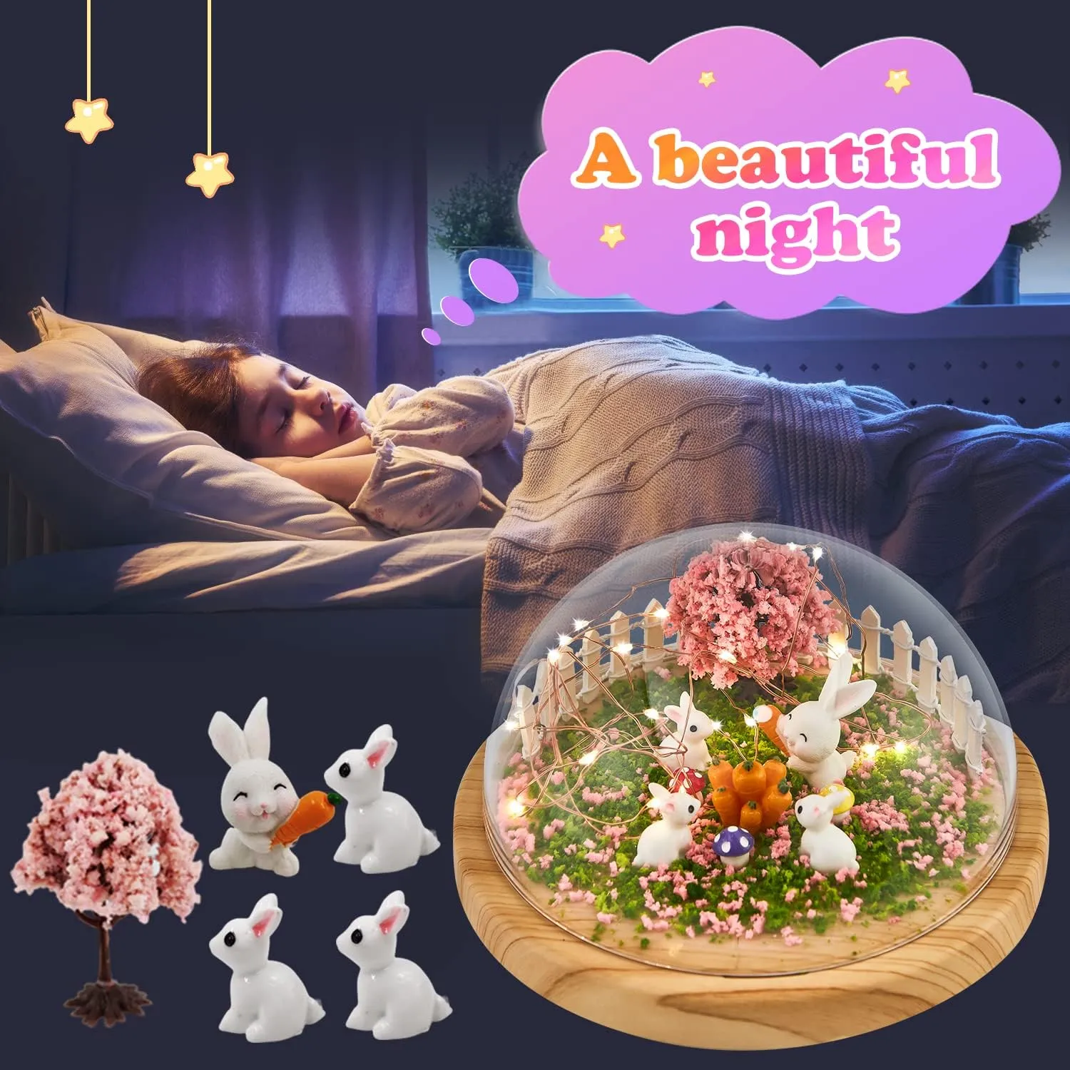 Make Your Own Night Light, Rabbit DIY Kits for Girls Creative Magic Night Light USB Upgrade Edition Bunny Toys, Arts and Crafts Lamp Project for Girls, Gifts for 4 5 6 7 8 9 10 Year Old Girl