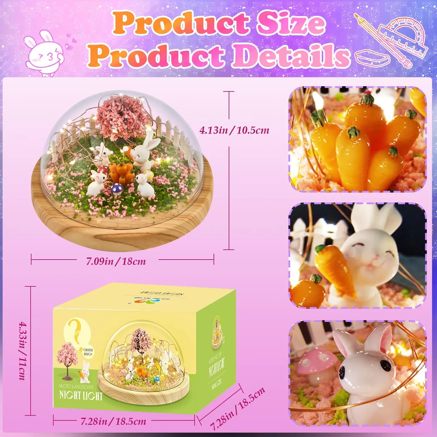 Make Your Own Night Light, Rabbit DIY Kits for Girls Creative Magic Night Light USB Upgrade Edition Bunny Toys, Arts and Crafts Lamp Project for Girls, Gifts for 4 5 6 7 8 9 10 Year Old Girl