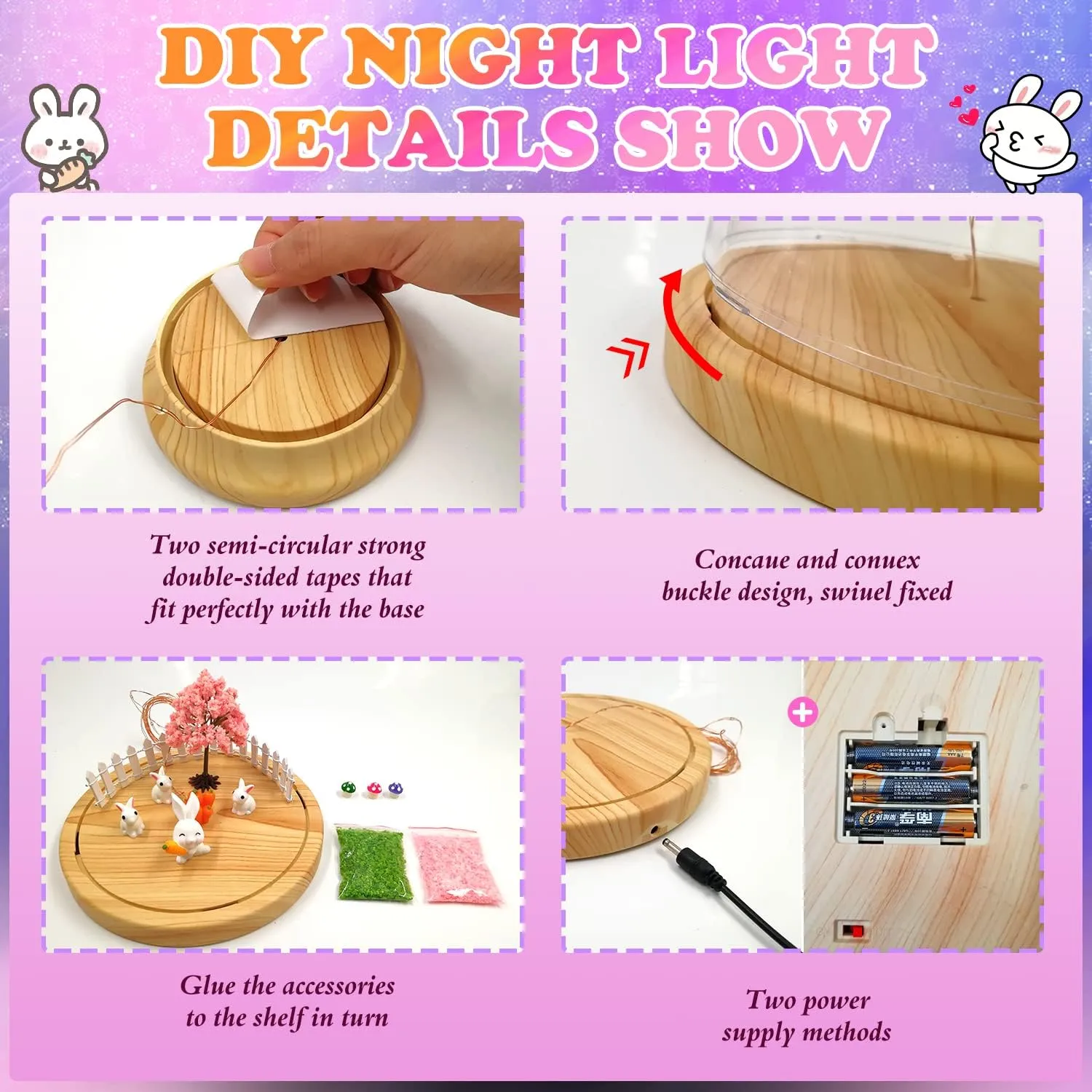 Make Your Own Night Light, Rabbit DIY Kits for Girls Creative Magic Night Light USB Upgrade Edition Bunny Toys, Arts and Crafts Lamp Project for Girls, Gifts for 4 5 6 7 8 9 10 Year Old Girl