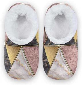 Marble Granite Agate Purple Pink Gold Black Art Paint Triangle Tiles Fuzzy House Slippers, Women Men Non-Slip Memory Foam Slippers, Warm Fur Lining Shoes for Indoor Outdoor Hotel Travel Shoes L