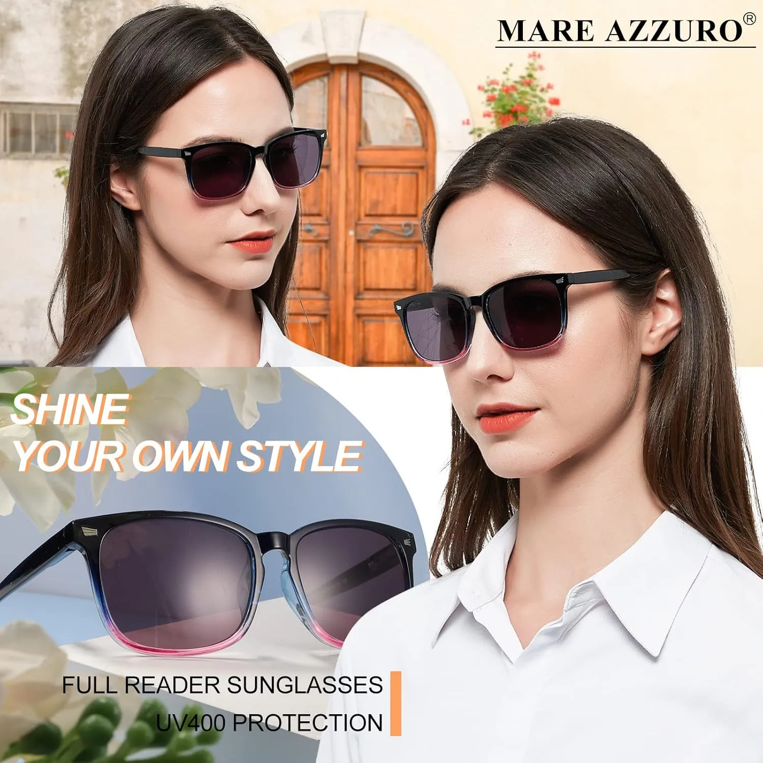MARE AZZURO Outdoor Reading Sunglasses 1.0  Women Readers Sunglasses 1.0 1.25 1.5 1.75 2.0 2.25 2.5 2.75 3.0 3.5 4.0 (Purple, 1.00)