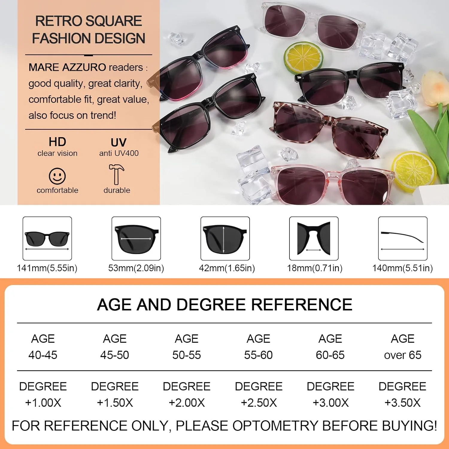 MARE AZZURO Outdoor Reading Sunglasses 1.0  Women Readers Sunglasses 1.0 1.25 1.5 1.75 2.0 2.25 2.5 2.75 3.0 3.5 4.0 (Purple, 1.00)