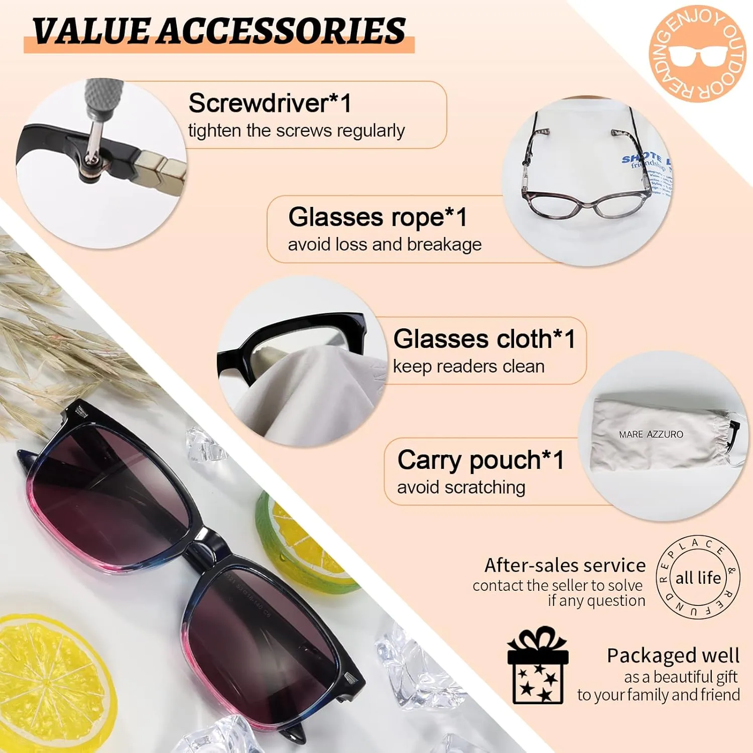 MARE AZZURO Outdoor Reading Sunglasses 1.0  Women Readers Sunglasses 1.0 1.25 1.5 1.75 2.0 2.25 2.5 2.75 3.0 3.5 4.0 (Purple, 1.00)