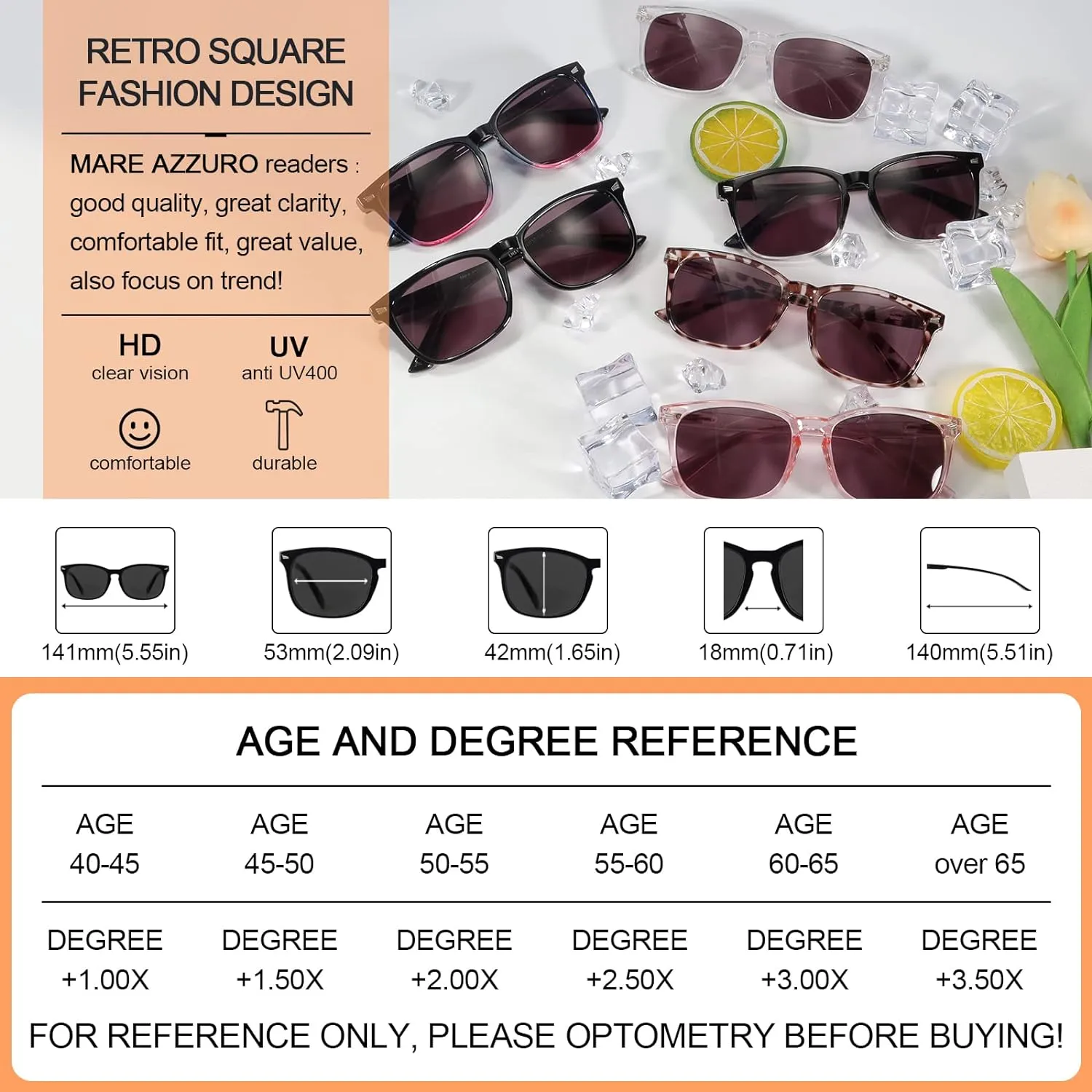 MARE AZZURO Reader Sunglasses 1.0 Women Outdoor Sun Reading Glasses 1.00 1.25 1.50 1.75 2.00 2.25 2.50 2.75 3.00 3.50 4.00 (Black clear, 100