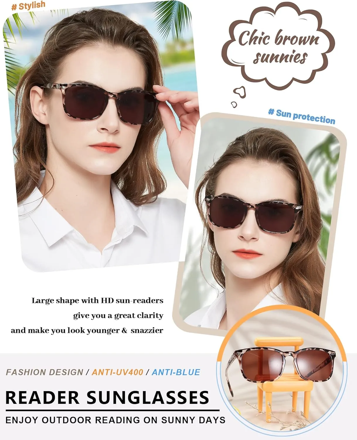 MARE AZZURO Reader Sunglasses 1.75 Women Outdoor Sun Reading Glasses 1.00 1.25 1.50 1.75 2.00 2.25 2.50 2.75 3.00 3.50 4.00 (Leopard/Brown Lens, 175)