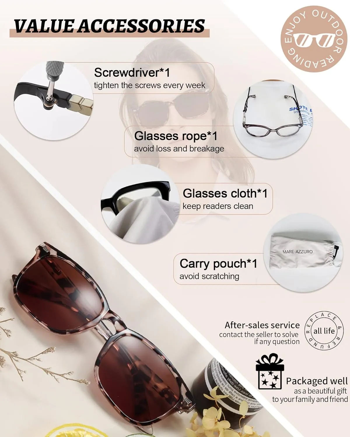 MARE AZZURO Reader Sunglasses 1.75 Women Outdoor Sun Reading Glasses 1.00 1.25 1.50 1.75 2.00 2.25 2.50 2.75 3.00 3.50 4.00 (Leopard/Brown Lens, 175)