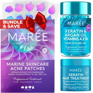 MAREE Bundle - Acne Сlearing Devices, Hair Styling Serum, Hair Mask & Conditioner - Green Algae Extract & Tea Tree Oil - Keratin, Argan & Jojoba Oil - Acne Therapy- Leave-in Anti Frizz Conditioner