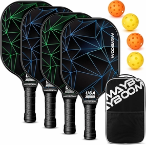 Mayboom Pickleball Paddles Set of 2 or 4, USAPA Approved Pickleball Paddles Set with 4 Pickleball Balls and Pickleball Carry Bag, Fiberglass Pickle Ball Rackets 2 Pack Gifts for Beginners&Pros