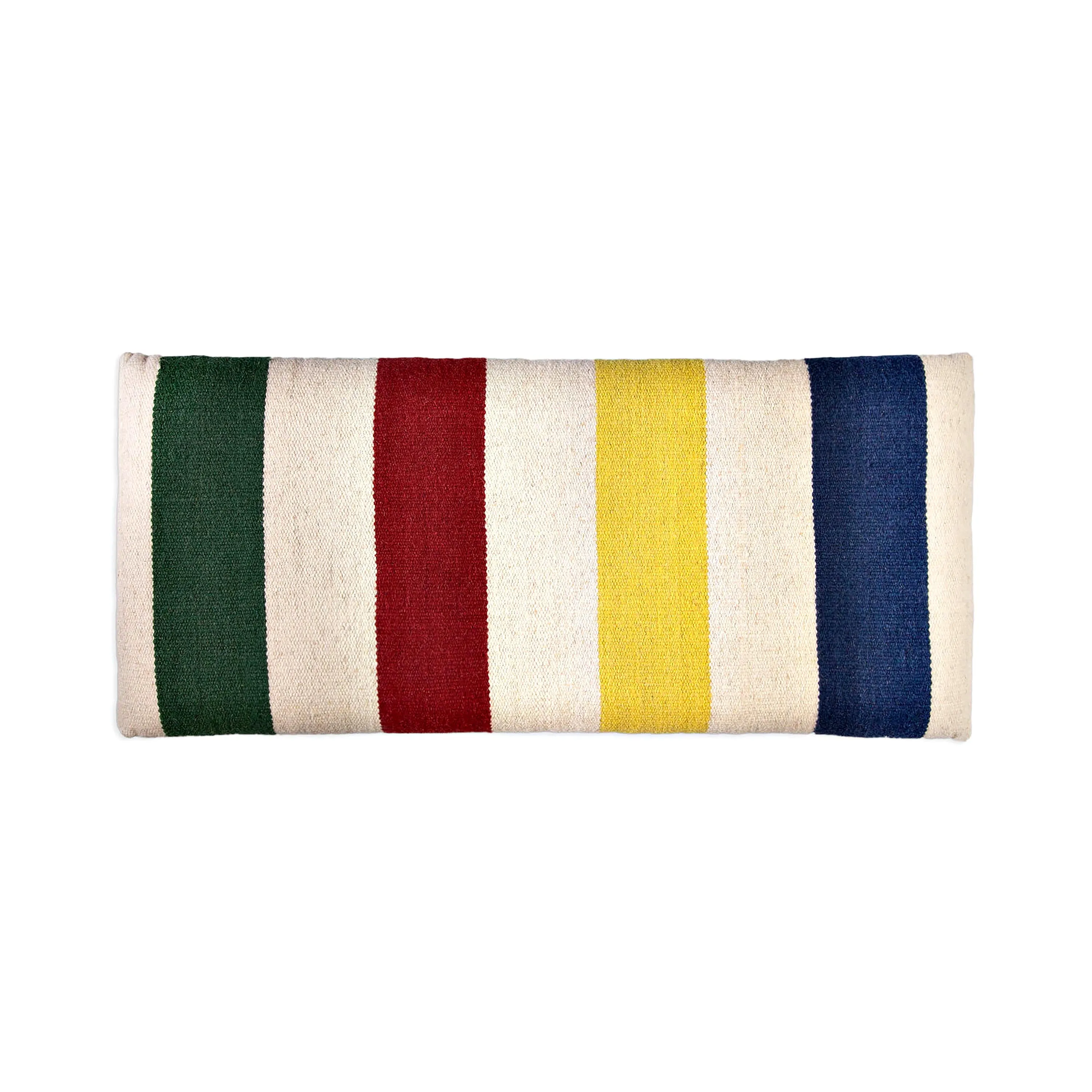 Medium Colorblock Hand-Hooked Wool and Hickory Bench