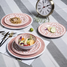 Melamine Dinnerware Sets - 12 Pcs Dinner Dishes Set for Indoor Outdoor use, Dishwasher Safe, Pink