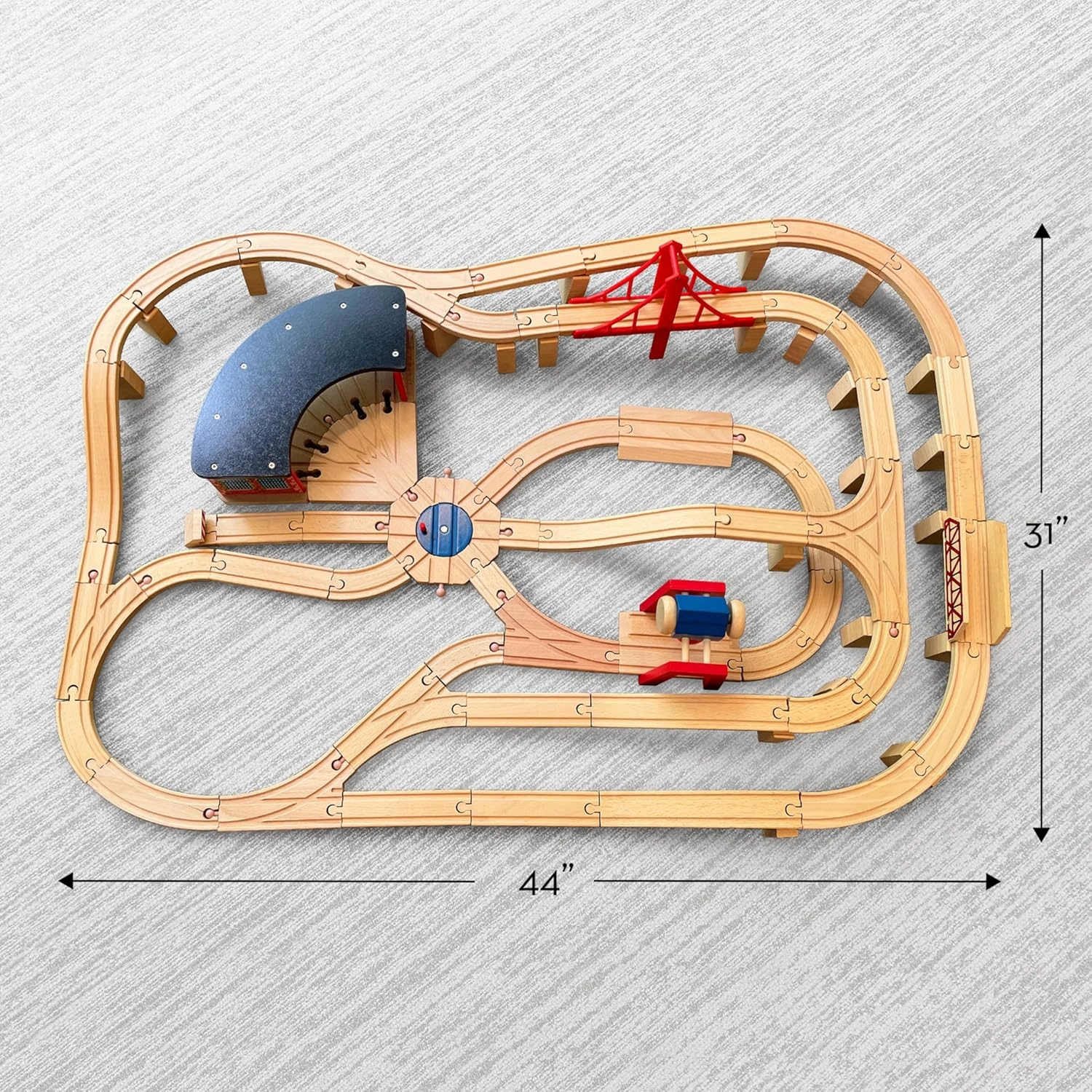 Melissa & Doug Wooden Railway Set, 130 Pieces - Wooden Train Set for Toddlers Ages 3 