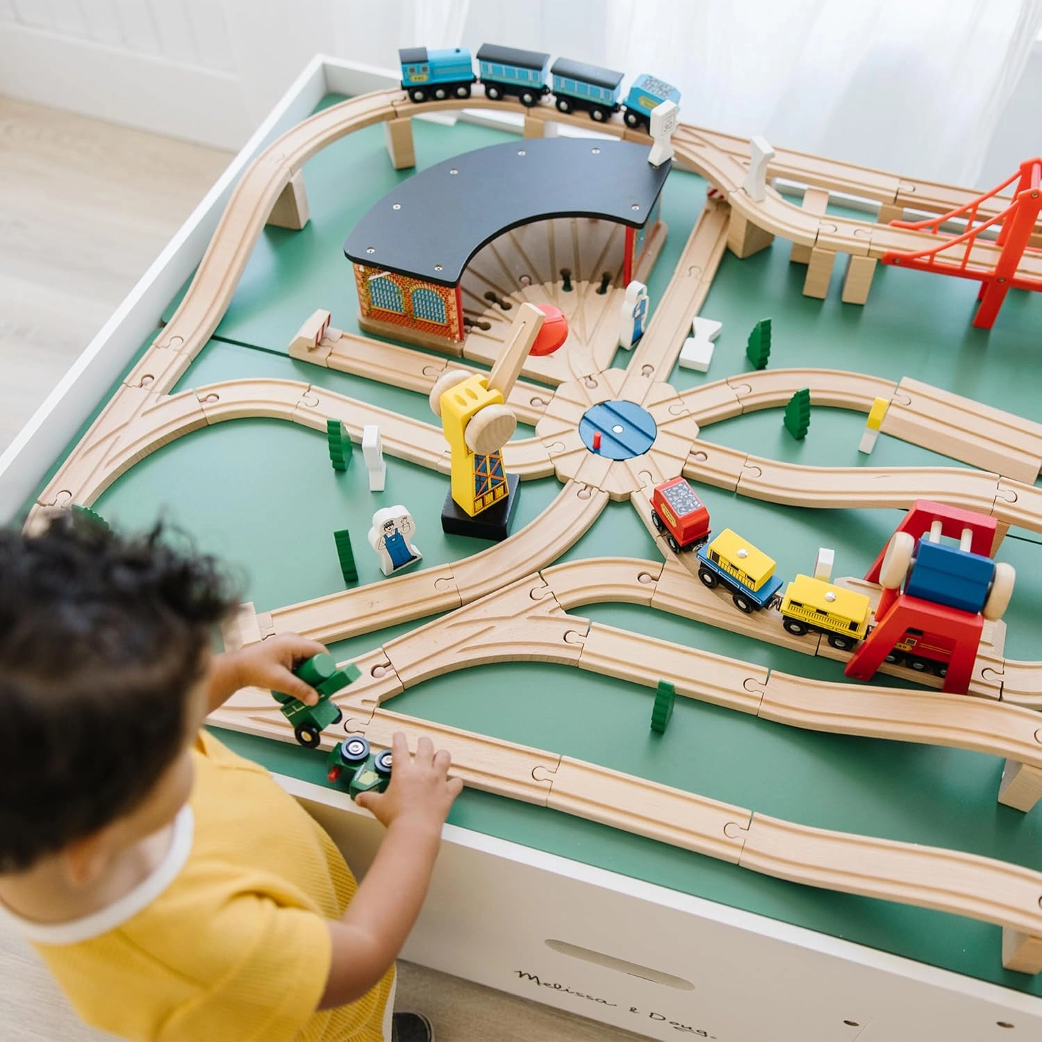 Melissa & Doug Wooden Railway Set, 130 Pieces - Wooden Train Set for Toddlers Ages 3 