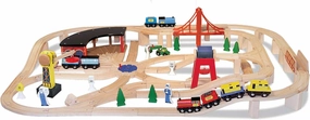 Melissa & Doug Wooden Railway Set, 130 Pieces - Wooden Train Set for Toddlers Ages 3 