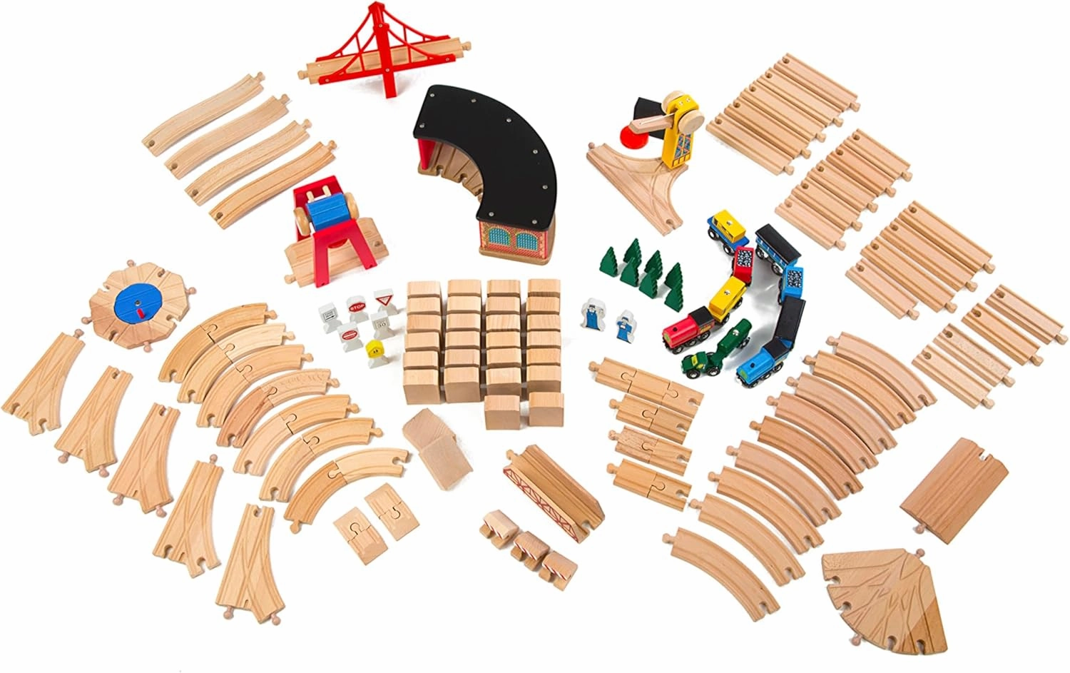 Melissa & Doug Wooden Railway Set, 130 Pieces - Wooden Train Set for Toddlers Ages 3 