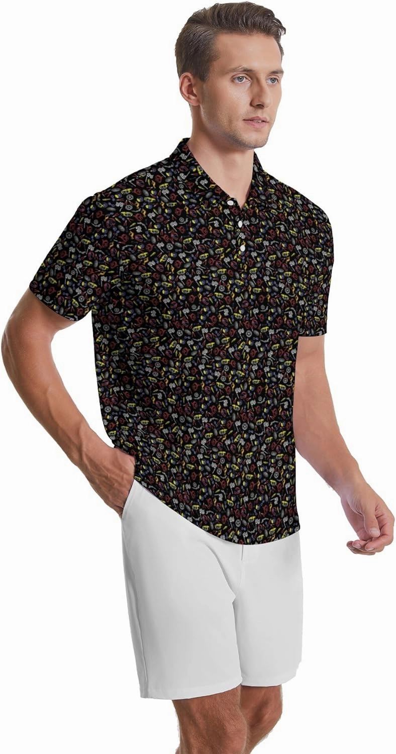 Men's Golf Shirts Moisture Wicking Quick Dry Performance Golf Polo Shirts for Men Fashion Print Short Sleeve Polo Shirts