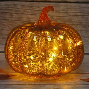 Mercury Glass Pumpkin Light with Timer, with 10 Fairy Lights Inside,Battery Operated Led Pumpkin Light,Ideal for Halloween Fall Decoration, Thanksgiving Rustic Decor, Xmas Decor (Gold2)