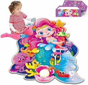 Mermaid Floor Puzzles for Kids Ages 4-6, Mermaid Toys for Girls, 59 Pieces Blue Cardboard Jumbo Jigsaw Puzzles for Toddlers, Educational Toys for Kids 3 4 5 6 7 8 Year Old (35x26 in)