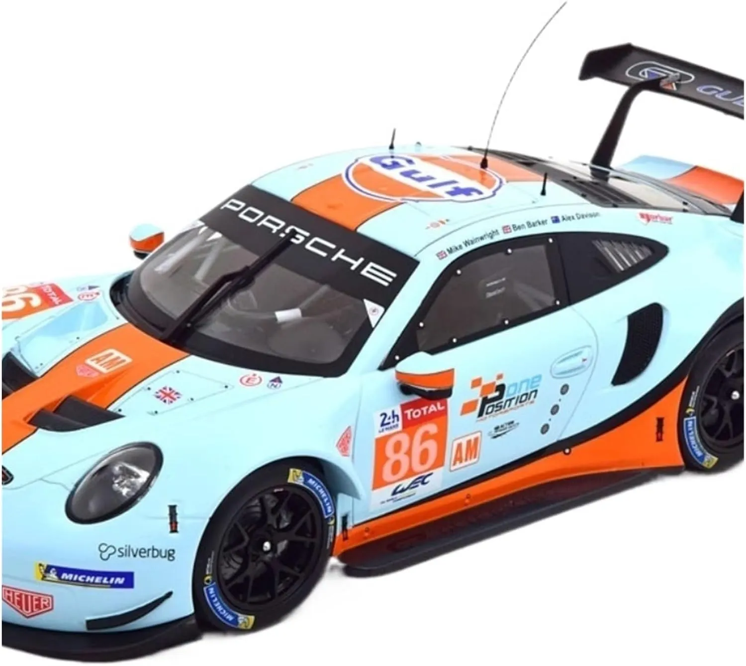 Metal Toy Vehicle Alloy Car Model for Porsche Racing 911 RSR 2018 Le Mans Gulf Metal Toys Vehicle Collection Ornament 1/18 Scale Vehicles