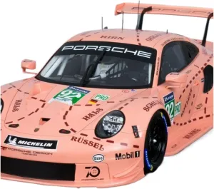 Metal Toy Vehicle Alloy Racing Model 1/18 Porsche Genuine 911 RSR 2018 Pink Pig Le Mans Car Collection Ornament Scale Vehicles