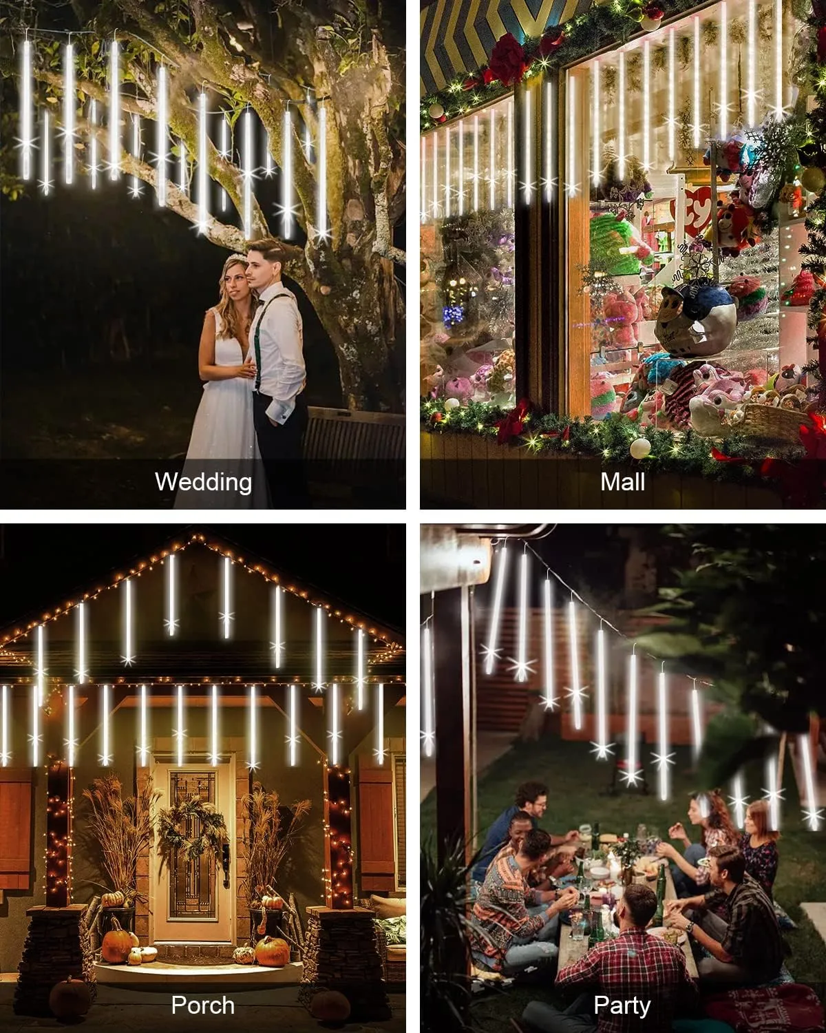 Meteor Shower Lights Outdoor, 20 inch 20 Tube 1080 LEDs White Meteor Lamp, Cascading Falling Rain Light, Raindrop Snowfall Icicle Lights for Tree Yard Party Patio Christmas Decoration