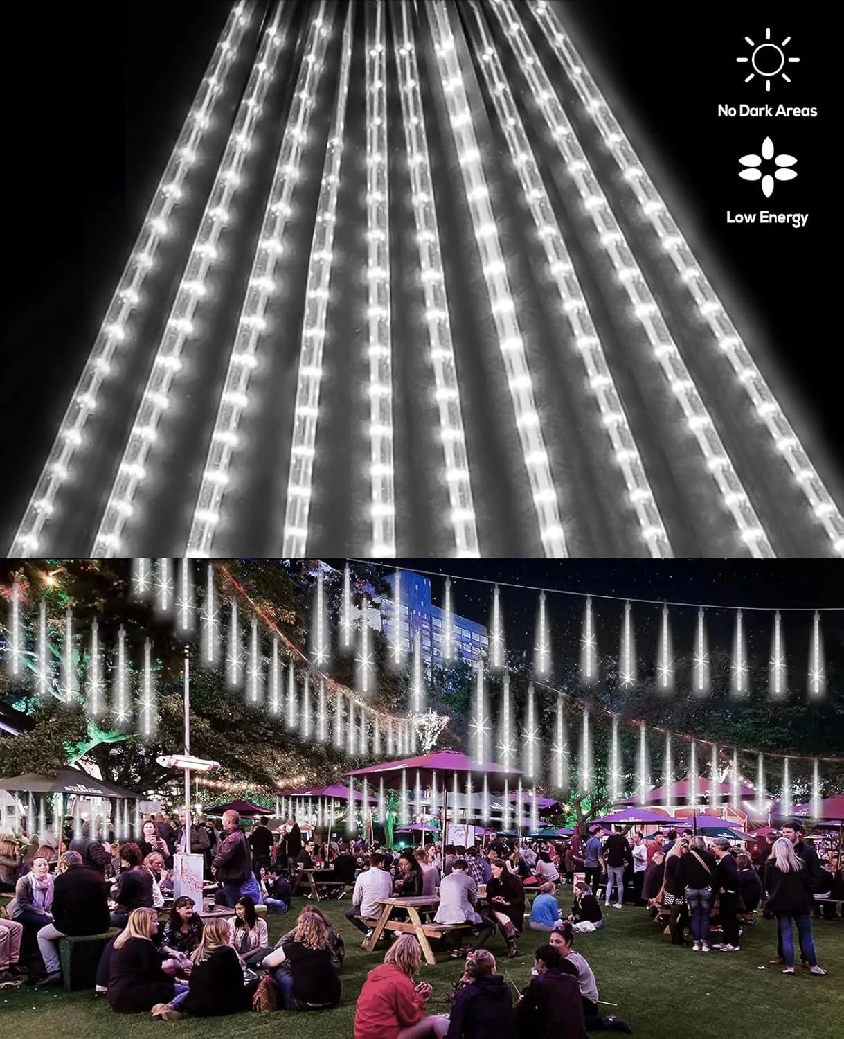 Meteor Shower Lights Outdoor, 20 inch 20 Tube 1080 LEDs White Meteor Lamp, Cascading Falling Rain Light, Raindrop Snowfall Icicle Lights for Tree Yard Party Patio Christmas Decoration