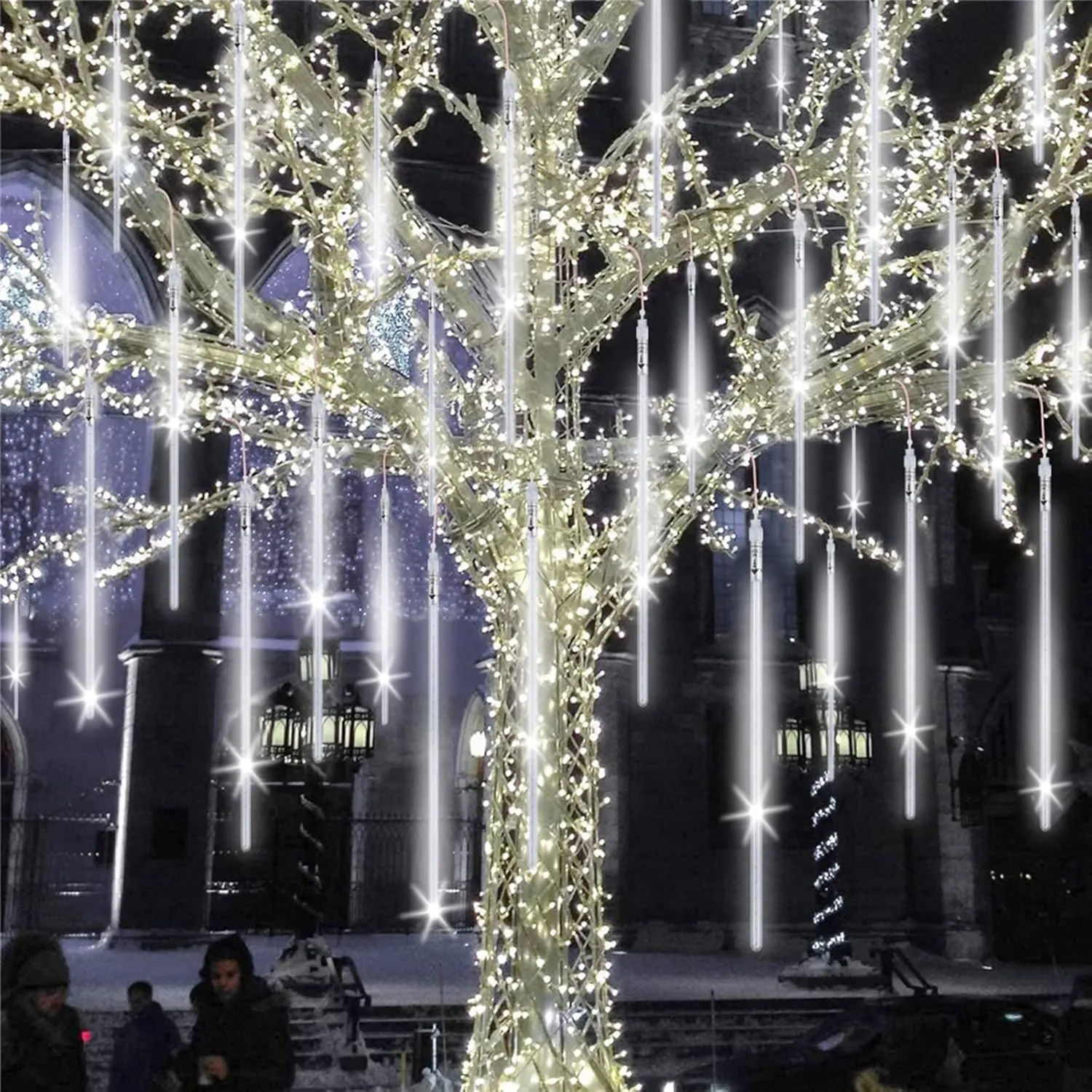 Meteor Shower Lights Outdoor, 20 inch 20 Tube 1080 LEDs White Meteor Lamp, Cascading Falling Rain Light, Raindrop Snowfall Icicle Lights for Tree Yard Party Patio Christmas Decoration