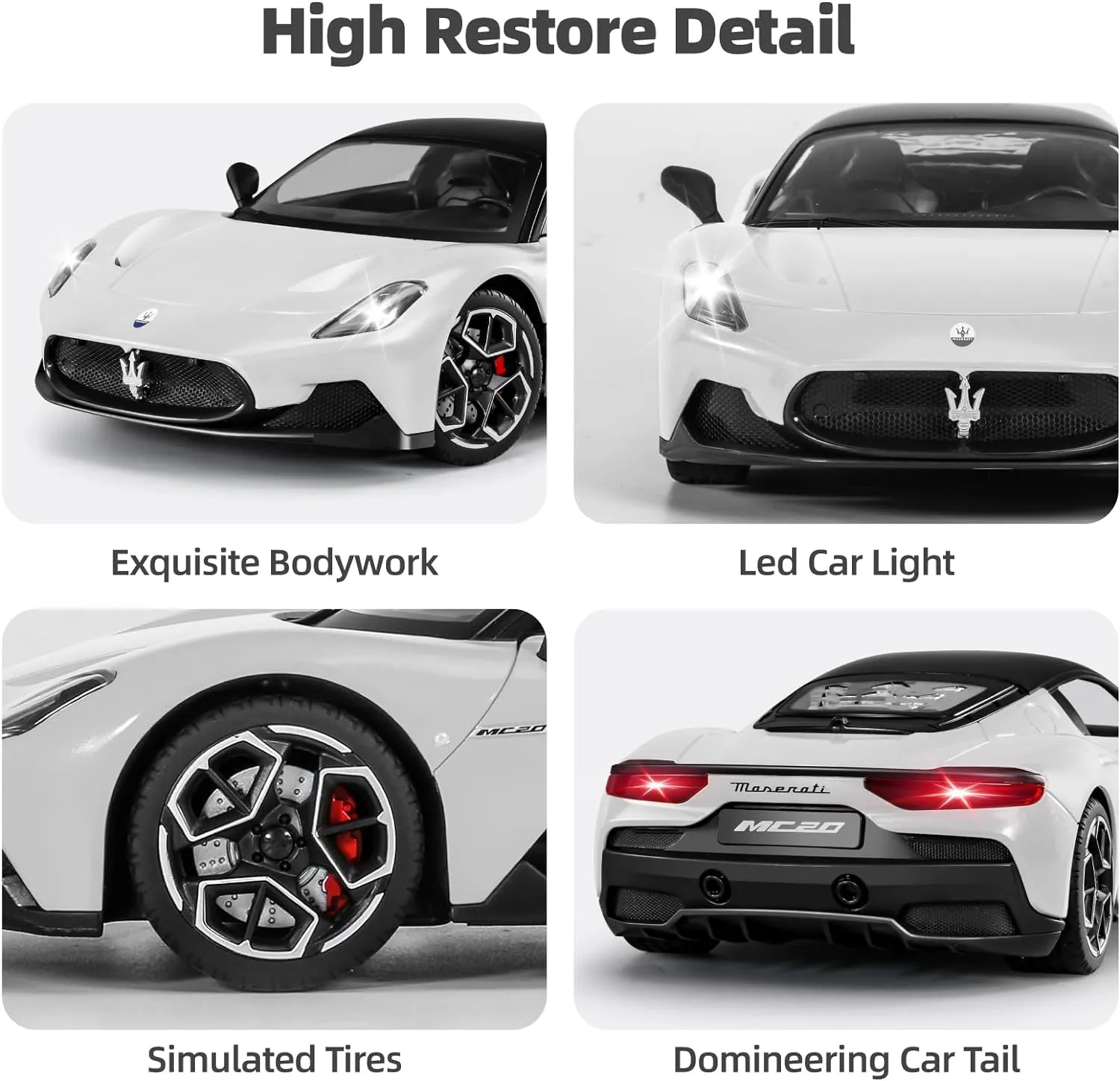 MIEBELY Maserati Remote Control Car, Openable Door 1:12 Scale Rc Toy Car 7.4V 900mAh Licensed 12Km/h Fast Rc Cars with Led Light 2.4Ghz Model Car for Adults Boys Girls Birthday Ideas Gift (White)