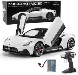 MIEBELY Maserati Remote Control Car, Openable Door 1:12 Scale Rc Toy Car 7.4V 900mAh Licensed 12Km/h Fast Rc Cars with Led Light 2.4Ghz Model Car for Adults Boys Girls Birthday Ideas Gift (White)
