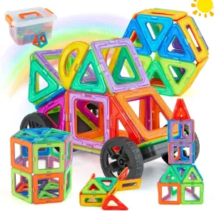 Miereirl Magnetic Tiles Toddlers Toys, 88PCS Magnet Building Blocks Set with 2 Cars, Kids Building Blocks Set STEM Creativity Educational Toys Christmas Birthday Gifts for Toddlers 4   Year Old