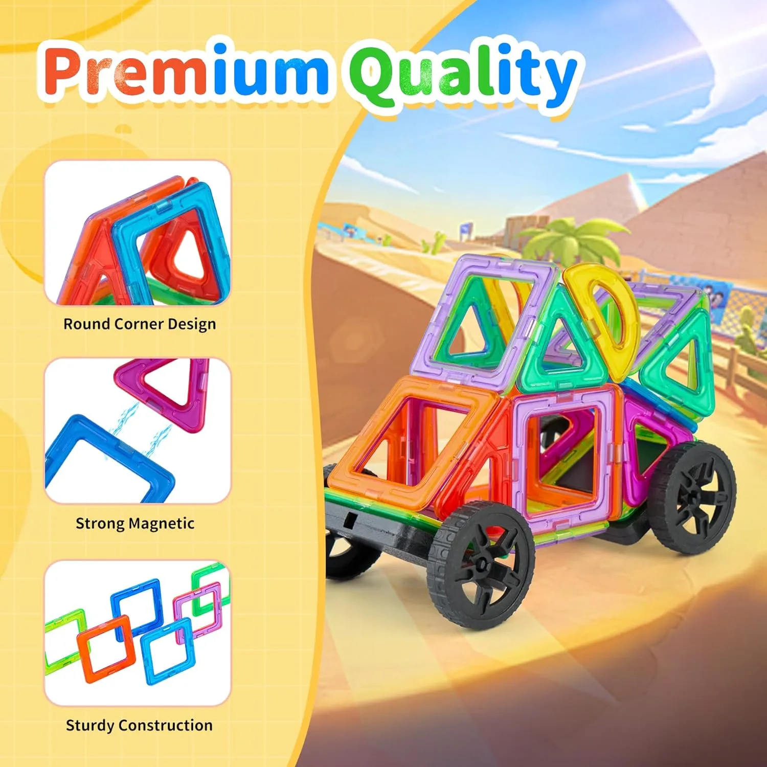 Miereirl Magnetic Tiles Toddlers Toys, 88PCS Magnet Building Blocks Set with 2 Cars, Kids Building Blocks Set STEM Creativity Educational Toys Christmas Birthday Gifts for Toddlers 4   Year Old